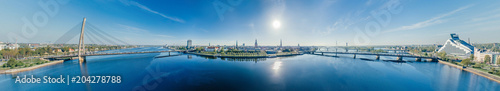 City Riga Daugava river drone sphere 360 vr view