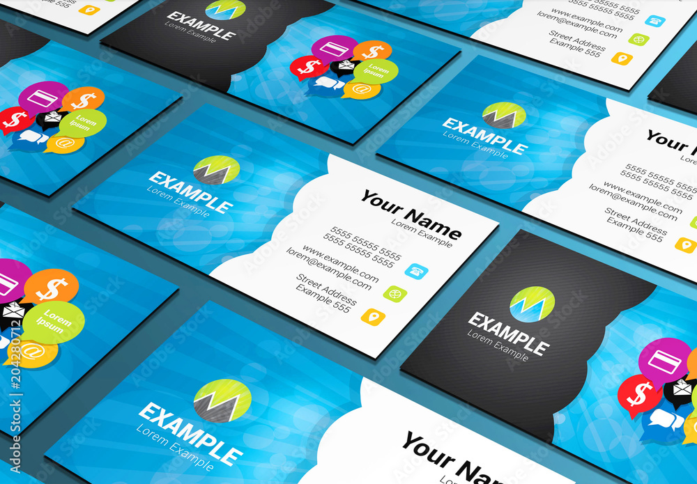 Social Media Business Card Layout with Communication Icons Stock Template | Adobe Stock social-media-business-card-layout-with-communication-icons-stock-template-adobe-stock