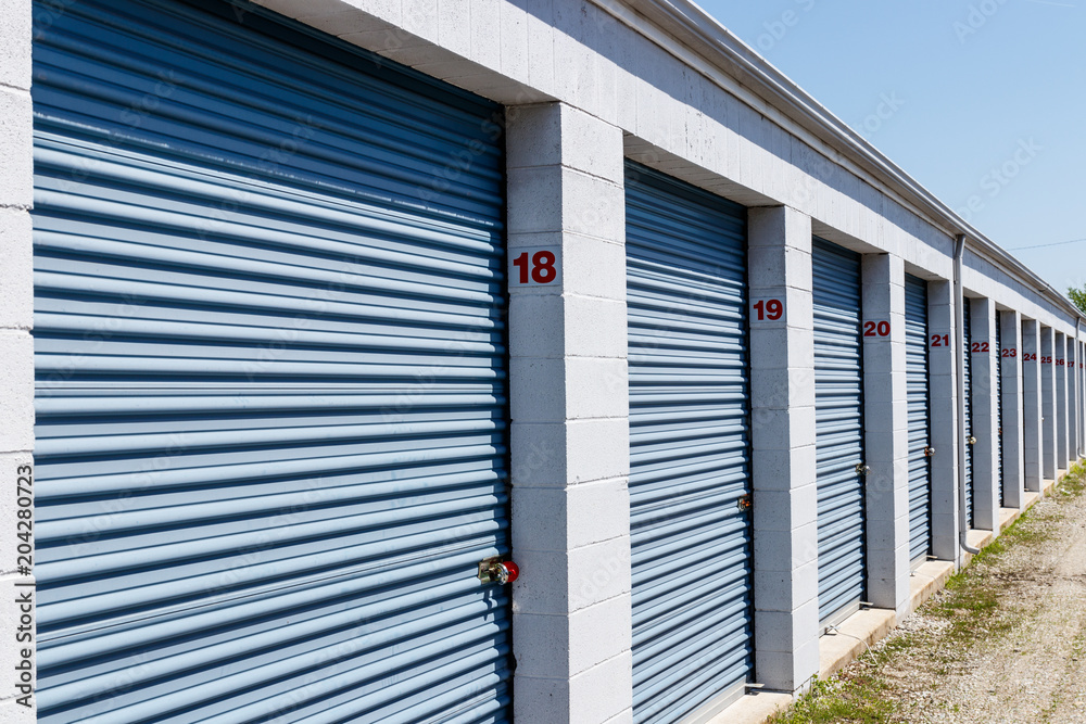 Numbered self storage and mini storage garage units