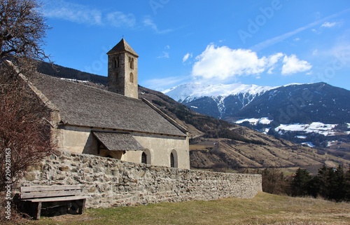 San Vito alpine church in Malles (Tarces hill), Val Venosta, Alto Adige, Italy