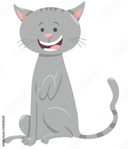 funny gray cat cartoon animal character