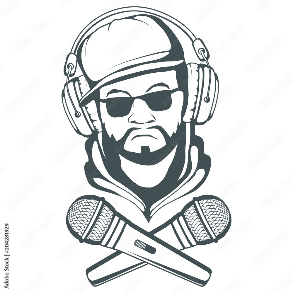 Rap music logo. Rapper skull on white background. Lettering with a  microphone. Vector graphics to design. Stock Vector | Adobe Stock