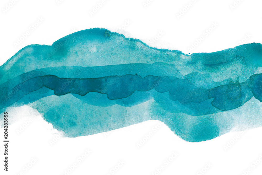 blue multilayered strip of watercolors background brushstroke from edge to edge - obrazy, fototapety, plakaty 