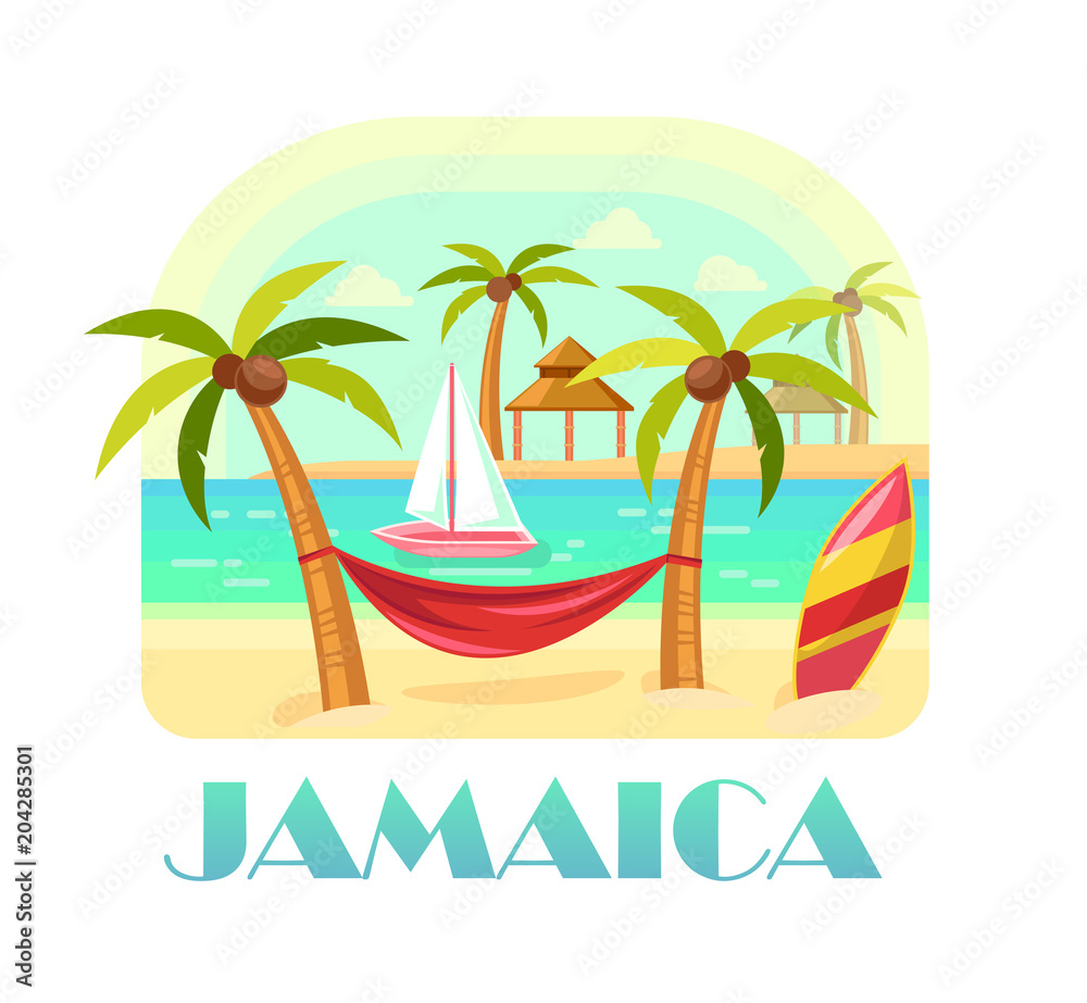 Jamaica beach and ocean, coastline with palms