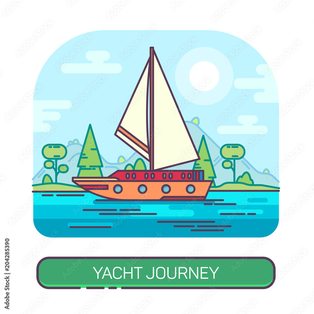 Yacht or ship, boat travel at sea or ocean