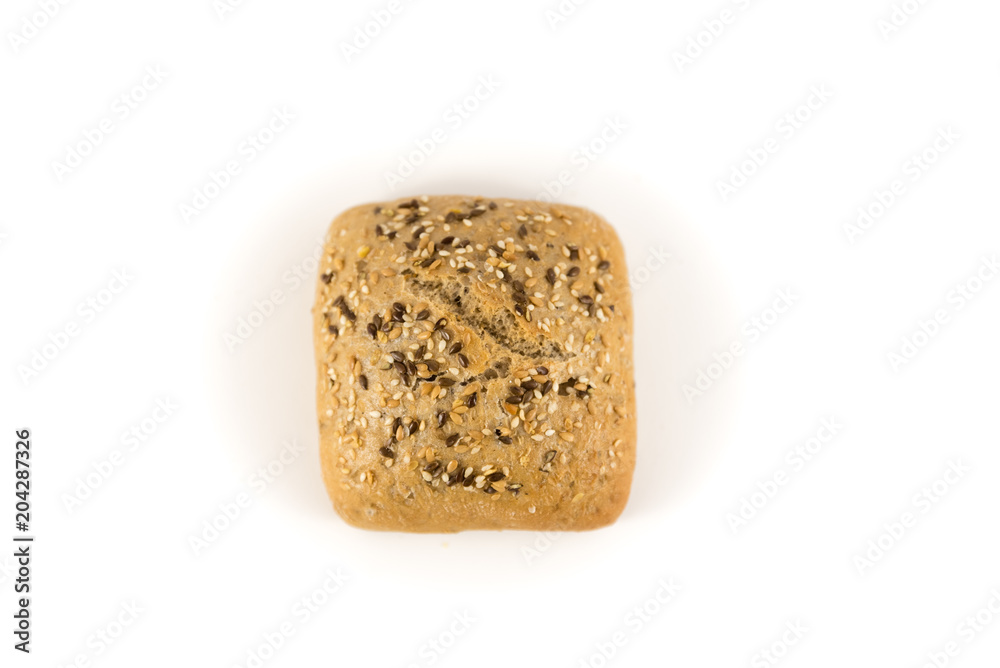 bread with cereals and nuts on white background bread with cereals and nuts on white background