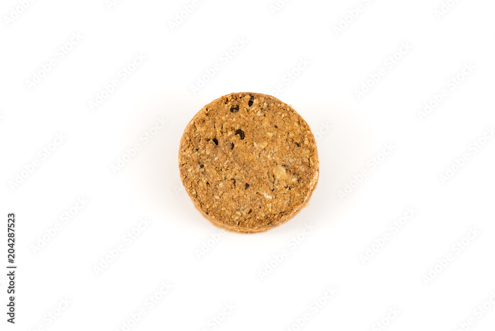 Oatmeal cookies and chocolate on white background. healthy breakfast Oatmeal cookies and chocolate on white background. healthy breakfast