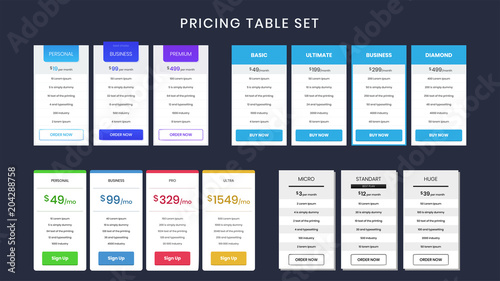 Set of colorful pricing table