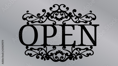 the plaque with the inscription-open. Template laser cutting machine for wood, metal and paper. For Plotter