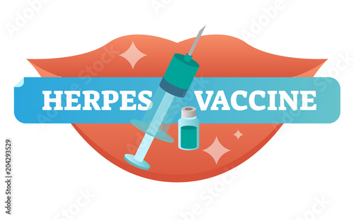 Herpes virus concept vector illustration badge, virus closeup design.