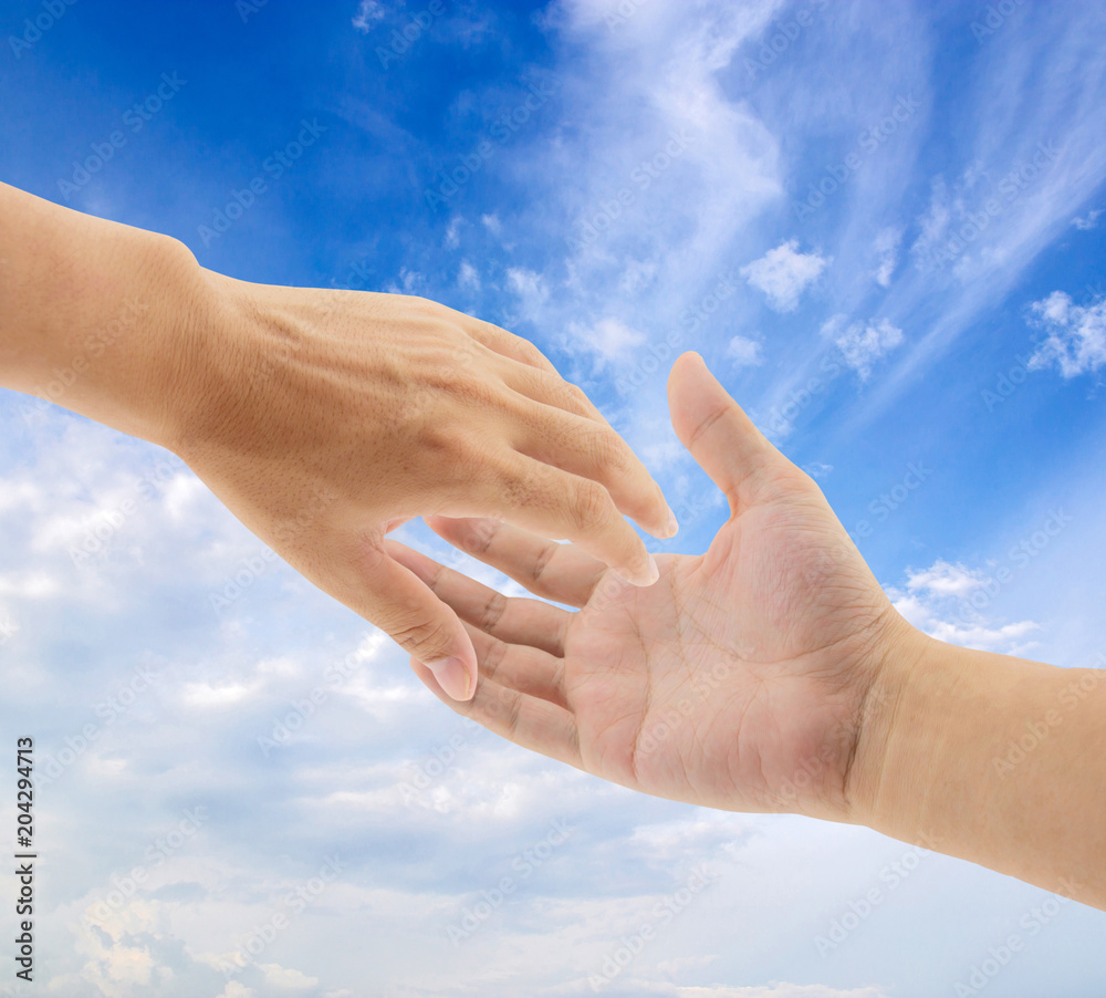 helping hands on sky background helping hands on sky background