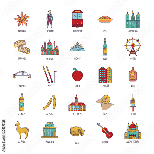 Austria icons set, cartoon style