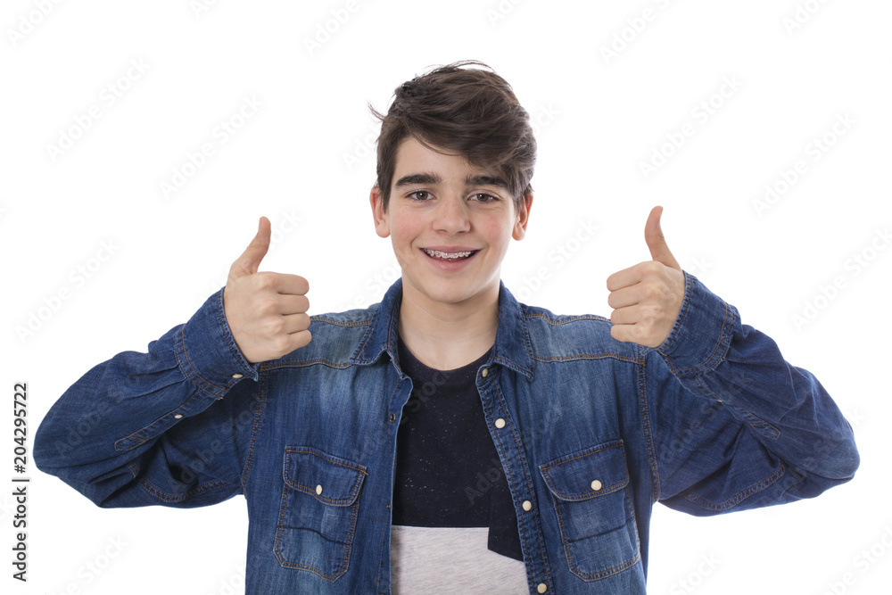 teenager smiling with braces and okay sign and approval teenager smiling with braces and okay sign and approval