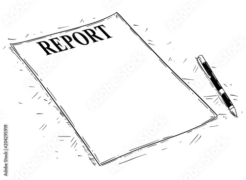 Vector artistic pen and ink drawing illustration of empty report document.