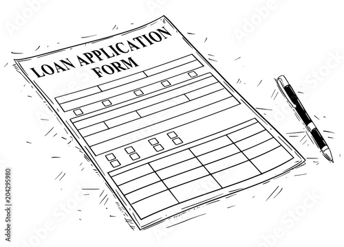 Vector artistic pen and ink drawing illustration of Loan Application form.