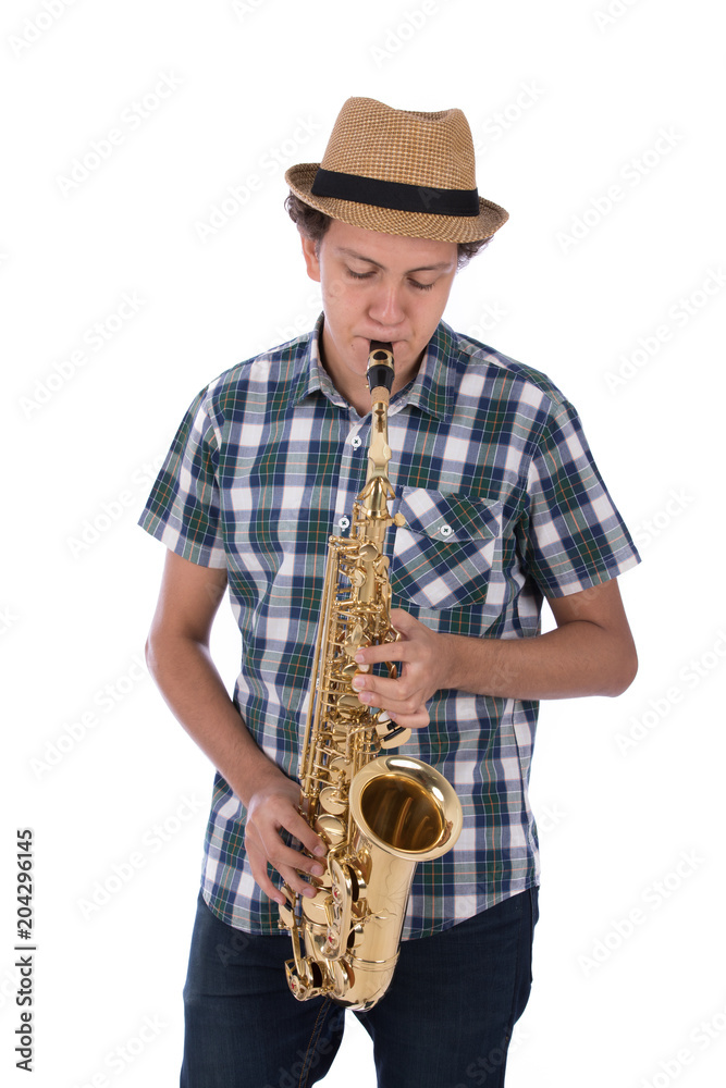 Naklejka premium blowing in saxophone
