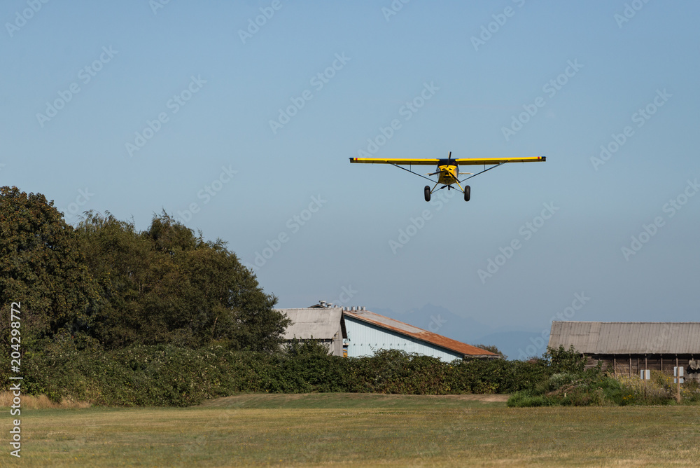 Fototapeta premium Airplane on Approach - Grass Field Landing
