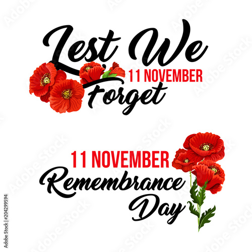 Remembrance day 11 November vector poppy icons