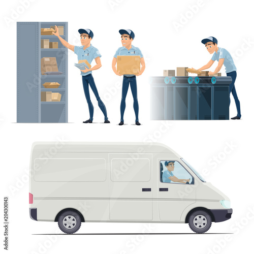Post mail service vector icons with postman