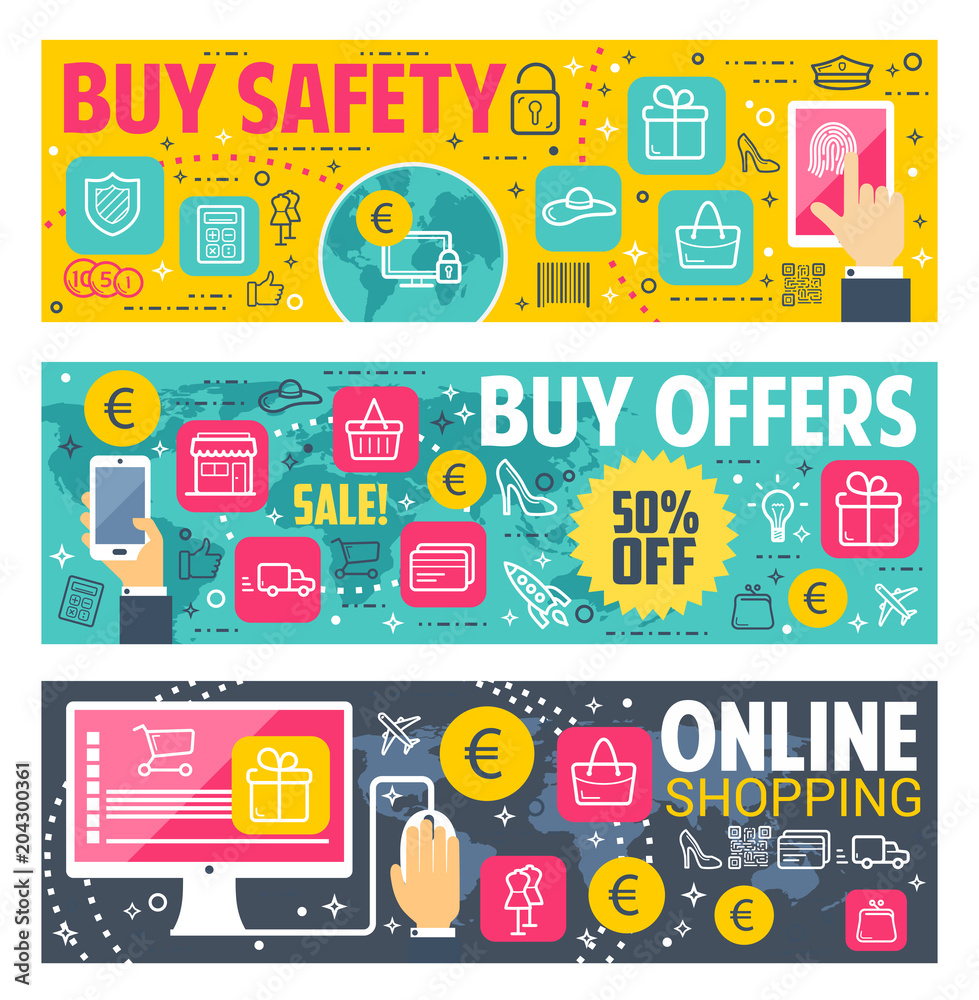 Safety buy vector banners for online shopping Safety buy vector banners for online shopping