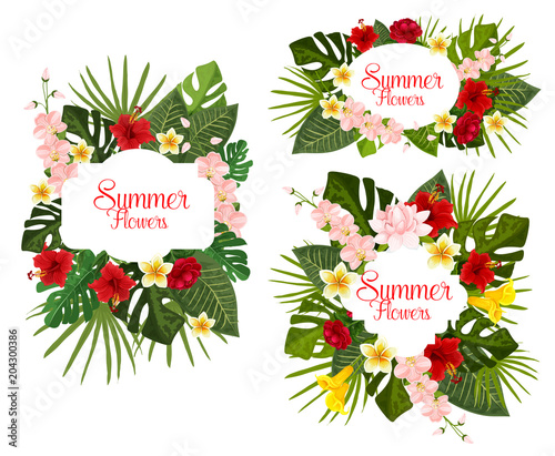 Vector summer tropical exotic flowers icons