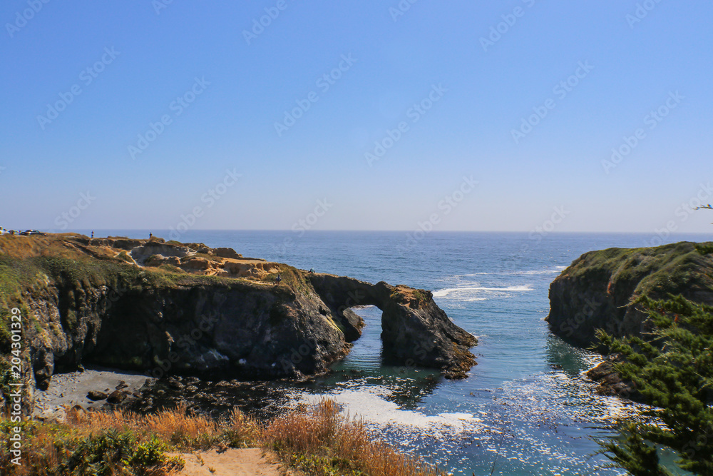 Mendicino California Headlands View to beach from rock arch - selective focus