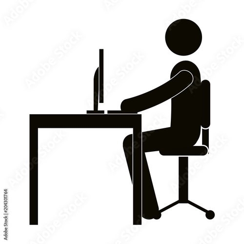 businessman figure in the desk silhouette avatar vector illustration design