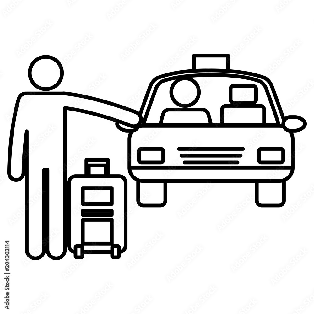 traveler with suitcase stopping a taxi vector illustration design traveler with suitcase stopping a taxi vector illustration design