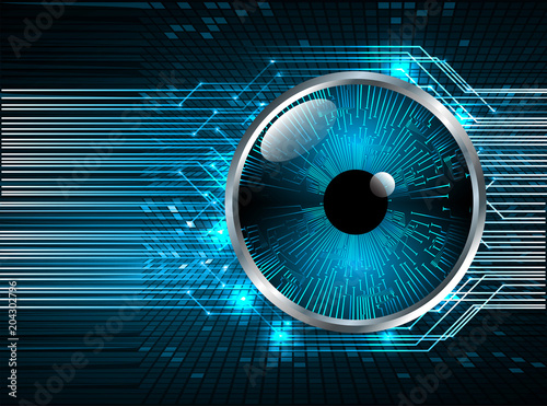 binary circuit board future technology, blue eye cyber security concept background, abstract hi speed digital internet.motion move blur. pixel vector