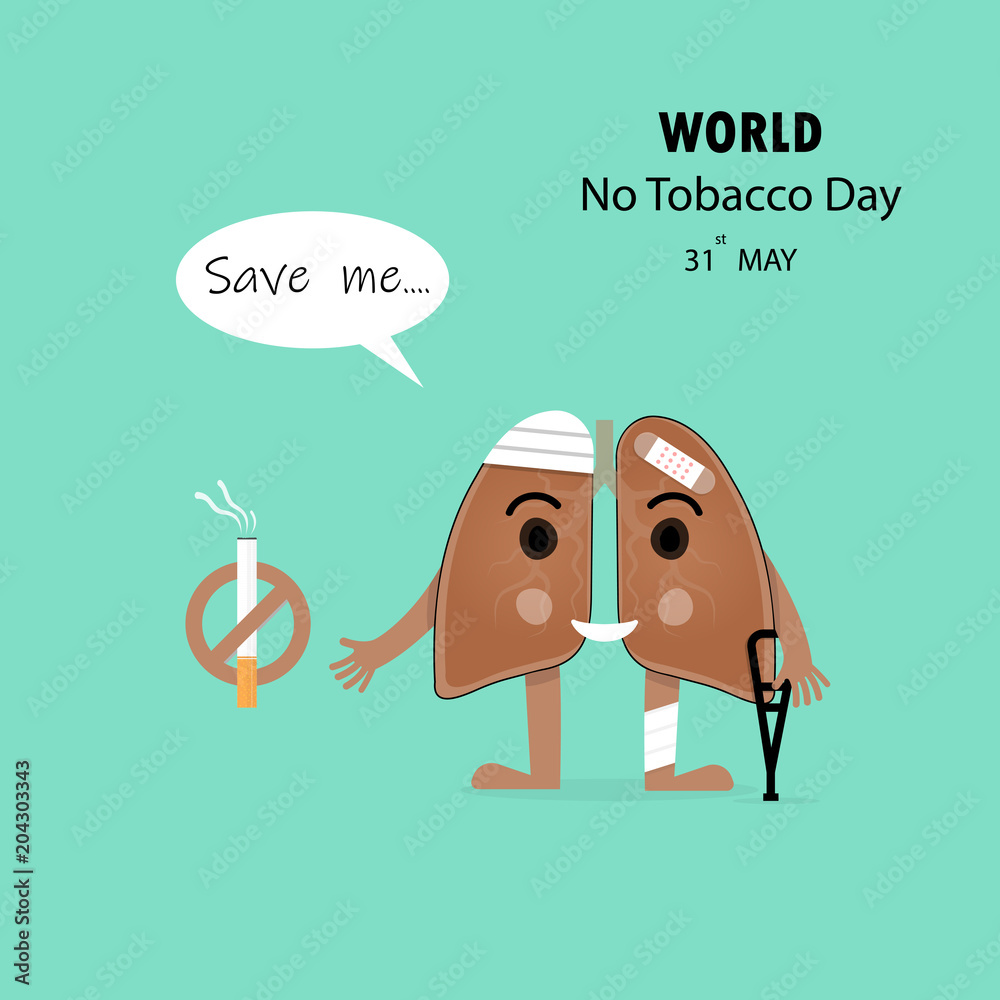 Damaged Lung cartoon character and Stop Smoking vector design .Concept of  bruised and hurt  31st World No Tobacco Day  Smoking   Tobacco Day Awareness Campaign Stock Vector | Adobe Stock