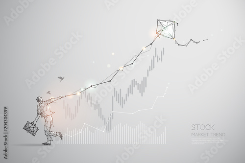 The particles, geometric art, line and dot of stock market trend