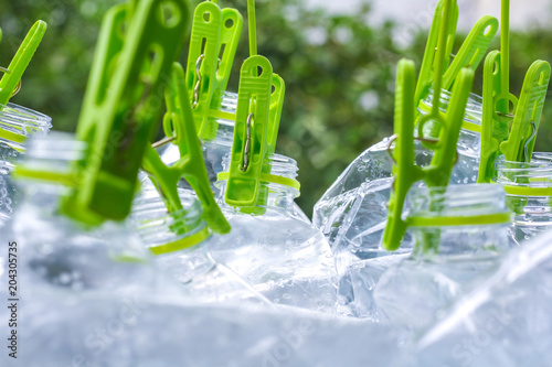 Crumpled plastic bottles for recycle.