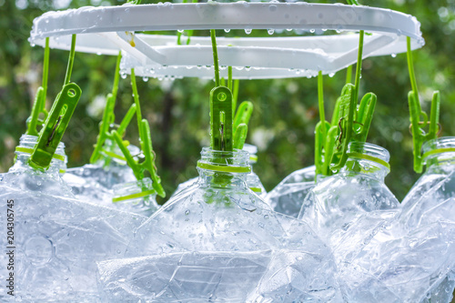 Crumpled plastic bottles for recycle