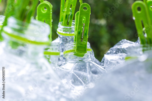 Crumpled plastic bottles for recycle
