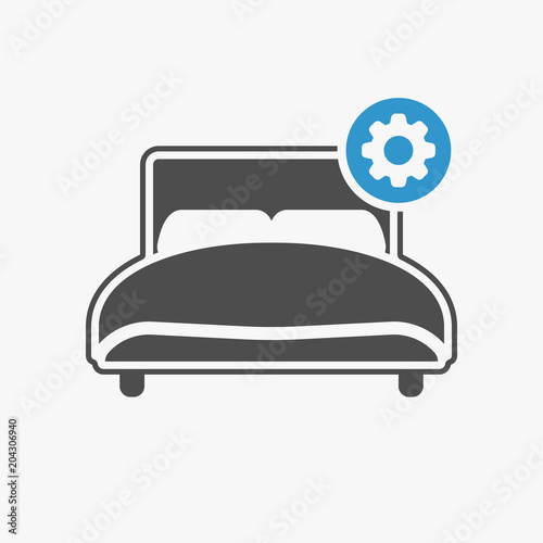 Bed icon with settings sign. Bed icon and customize, setup, manage, process symbol