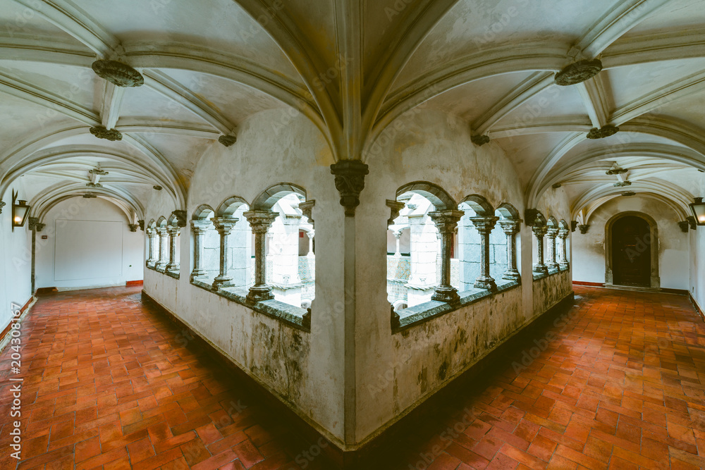 Ancient Corridor at Castle da Pena. Sintra. Portugal.Vintage style