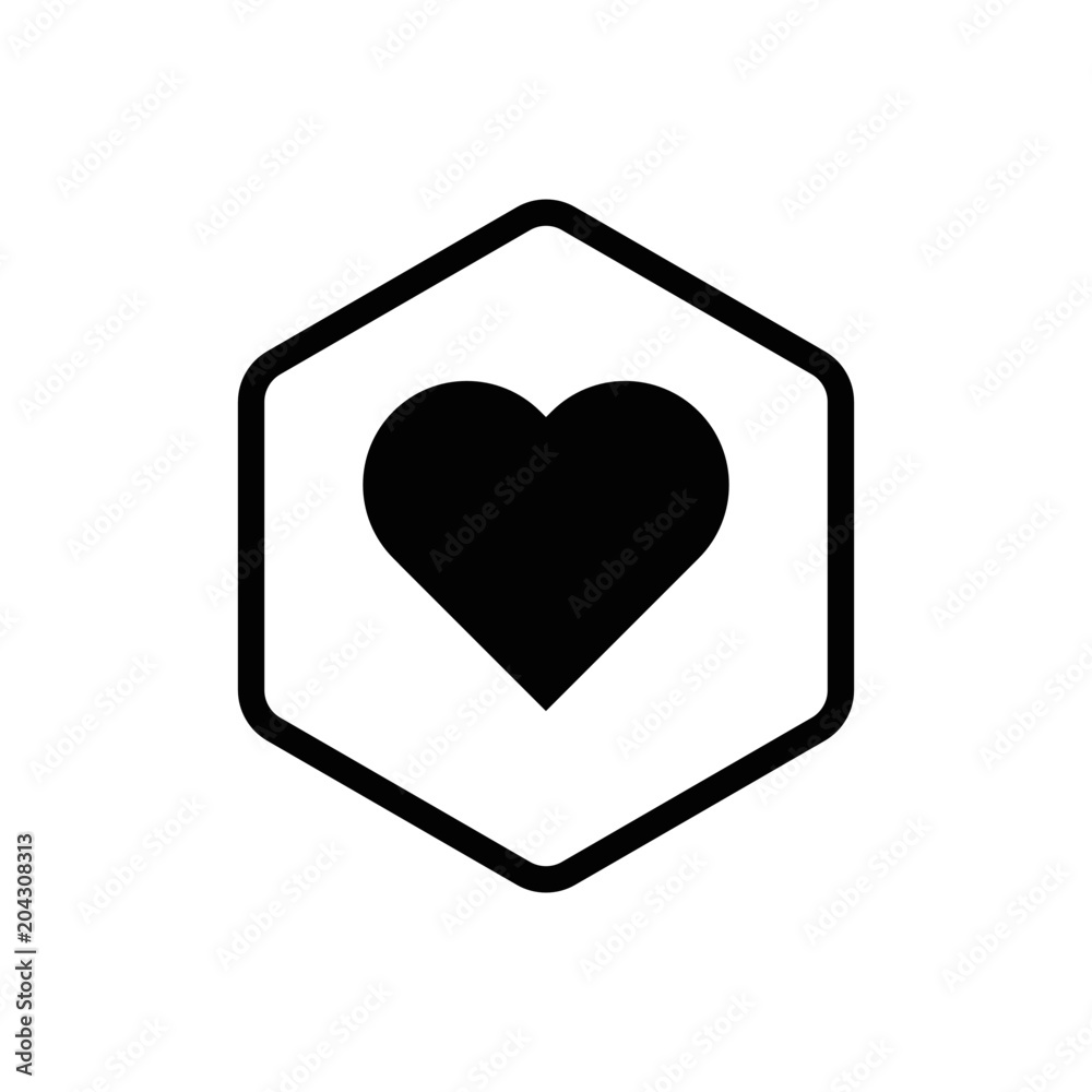 Heart icon, love symbol, inside an hexagon linear shape Heart icon, love symbol, inside an hexagon linear shape