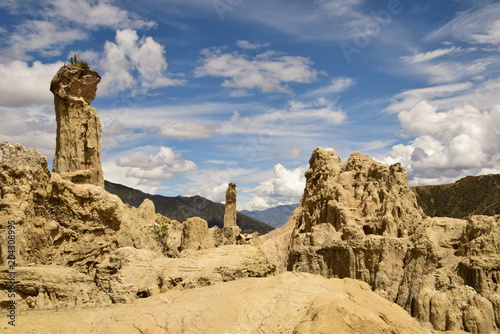 Rock Pillars In Desert With Mountains