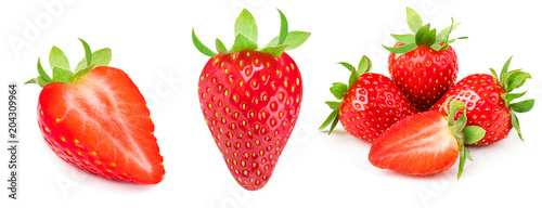 Fototapeta Naklejka Na Ścianę i Meble -  A set of fresh strawberry isolated on white background. Sweet strawberry fruit Collection..