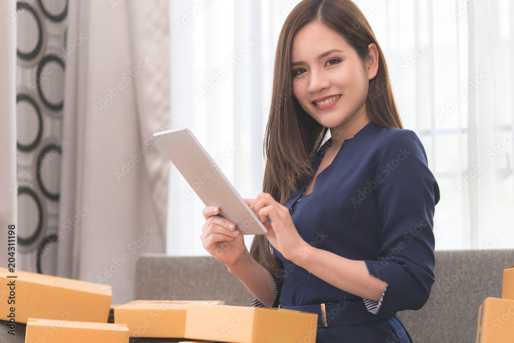 Online business shopping is checking stock inventory and order Online business shopping is checking stock inventory and order