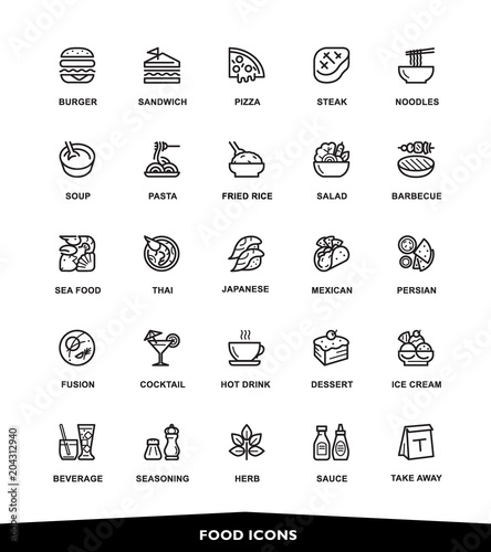 Restaurant, Food icons, vector, illustration, line, Modern Graphic