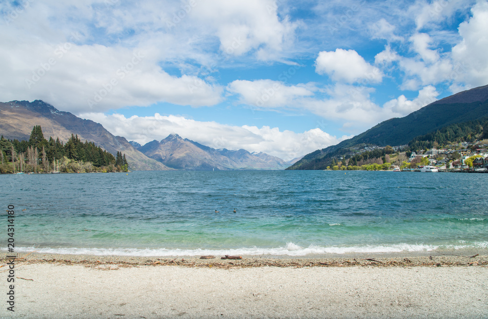 The beautiful view of Lake Wakatipu at Queenstown in Otago region of New Zealand.