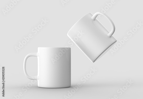 Mug mock up isolated on light gray background. 3D illustrating. photo
