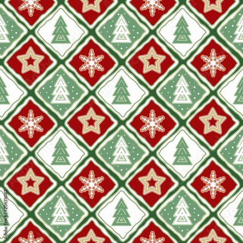 Wallpaper Mural Seamless  Christmas  pattern.White, green  and red background. Torontodigital.ca