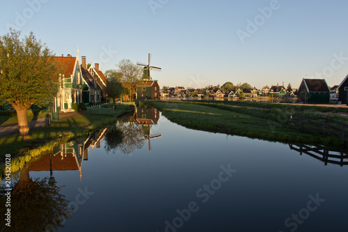 View of Zaanse Schans and Zaandijk at sunrise, The Netherlands