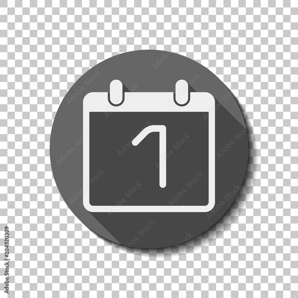 calendar with 1 day, simple icon. White flat icon with long shad calendar with 1 day, simple icon. White flat icon with long shad