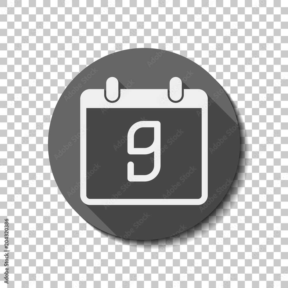 calendar with 9 day, simple icon. White flat icon with long shad calendar with 9 day, simple icon. White flat icon with long shad