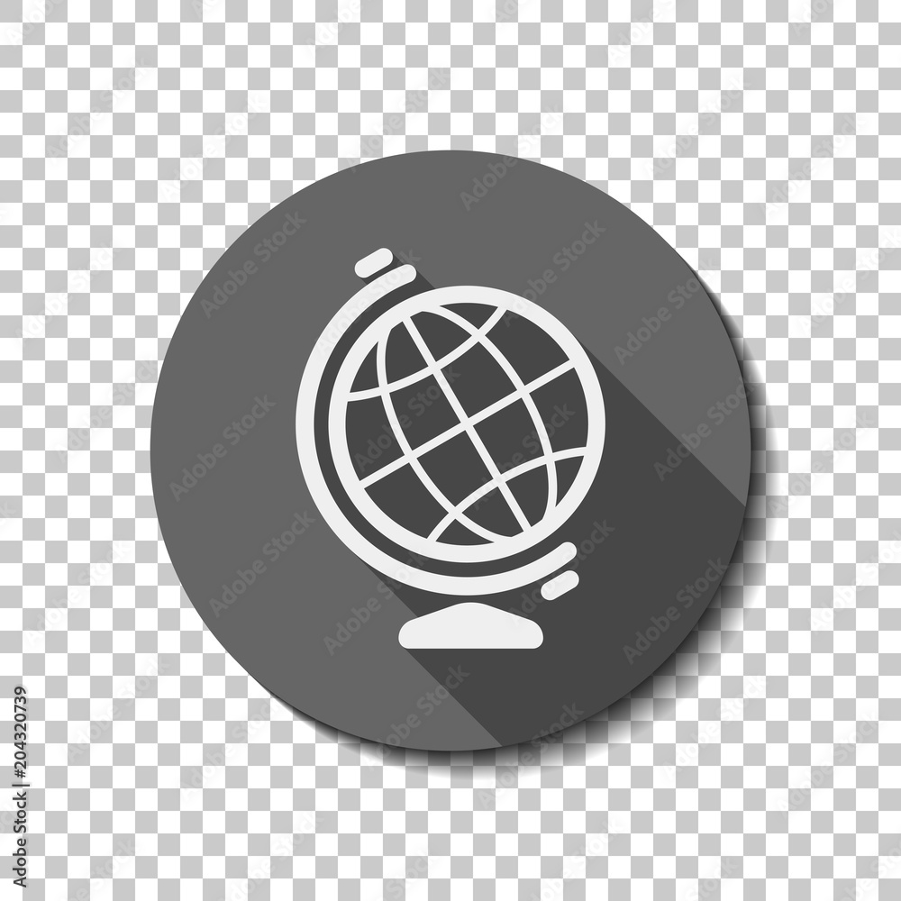 Simple globe symbol. Linear icon. White flat icon with long shad Simple globe symbol. Linear icon. White flat icon with long shad