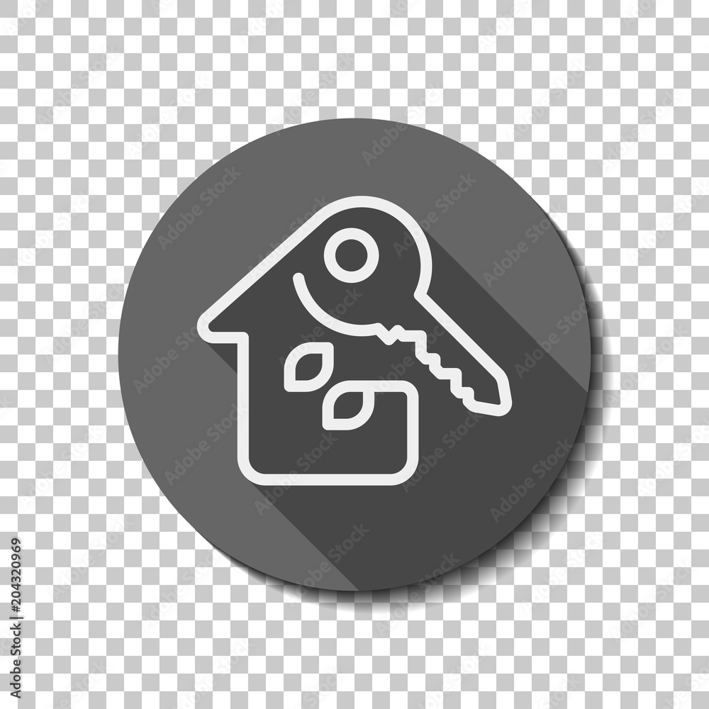 Eco house with key. Linear icon with thin outline. One line styl Eco house with key. Linear icon with thin outline. One line styl