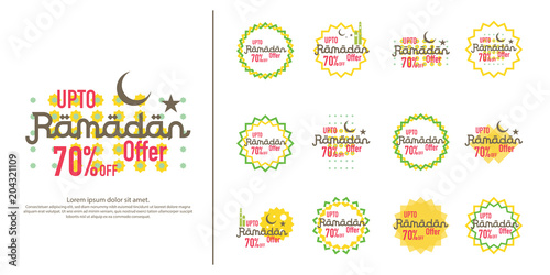 Ramadan sale offer banner set design. Promotion poster, voucher, discount, label, greeting card of Ramadan Kareem and Eid Mubarak celebration. background vector illustration